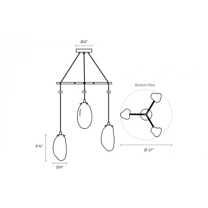 Sonneman Liquid LED Chandelier - Satin Black, 3-Light Standard, Tri-Spreader, Clear Glass