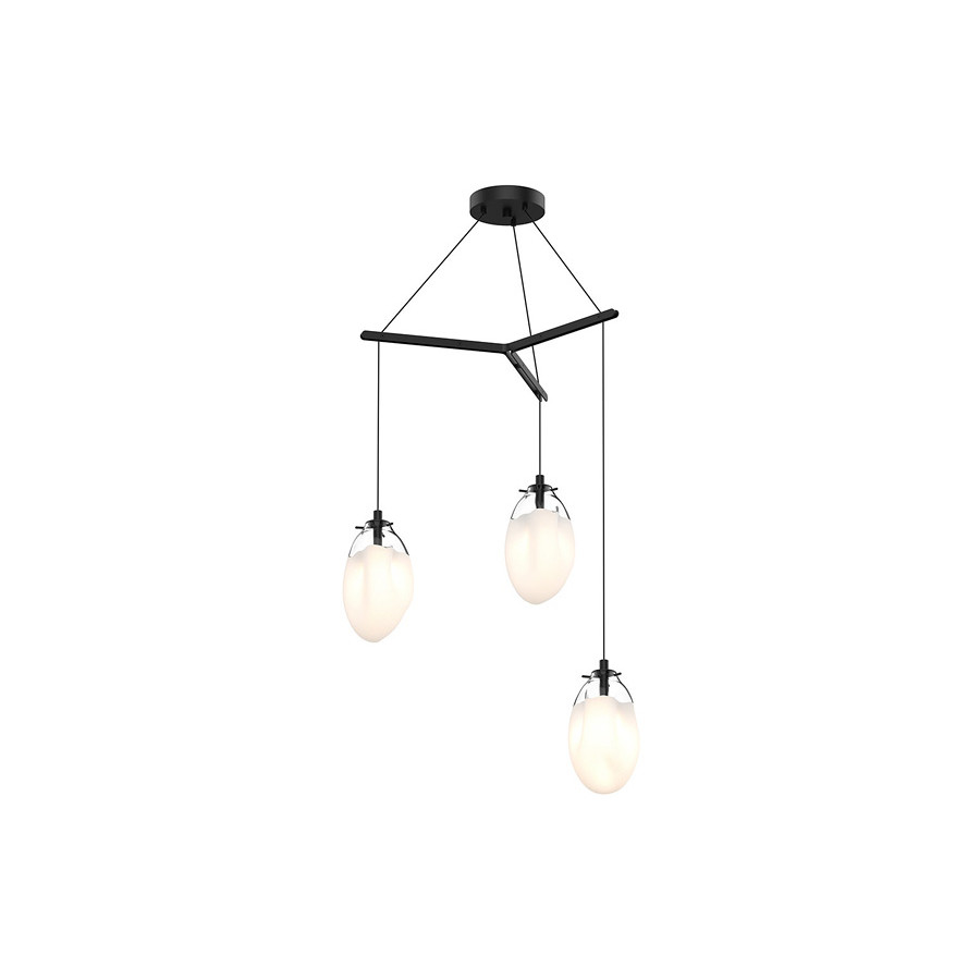 Sonneman Liquid LED Chandelier - Satin Black, 3-Light Standard, Tri-Spreader, Poured White Glass