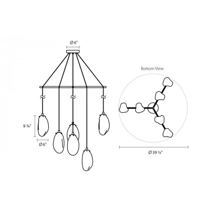 Sonneman Liquid LED Chandelier - Satin Black, 6-Light Standard, Tri-Spreader, Smoke Fade Glass