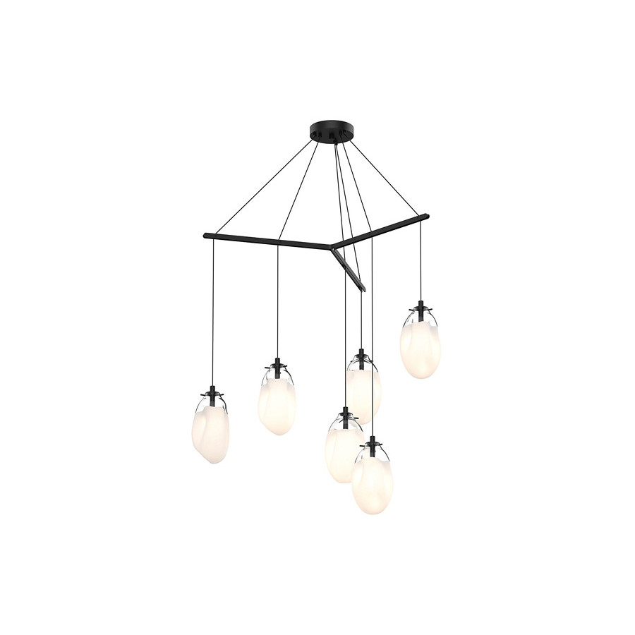 Sonneman Liquid LED Chandelier - Satin Black, 6-Light Standard, Tri-Spreader, Poured White Glass