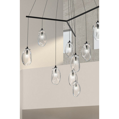 Sonneman Liquid LED Chandelier - Satin Black, 9-Light Standard, Tri-Spreader, Clear Glass