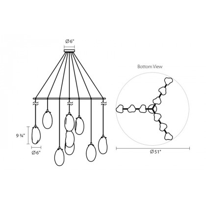 Sonneman Liquid LED Chandelier - Satin Black, 9-Light Standard, Tri-Spreader, Clear Glass