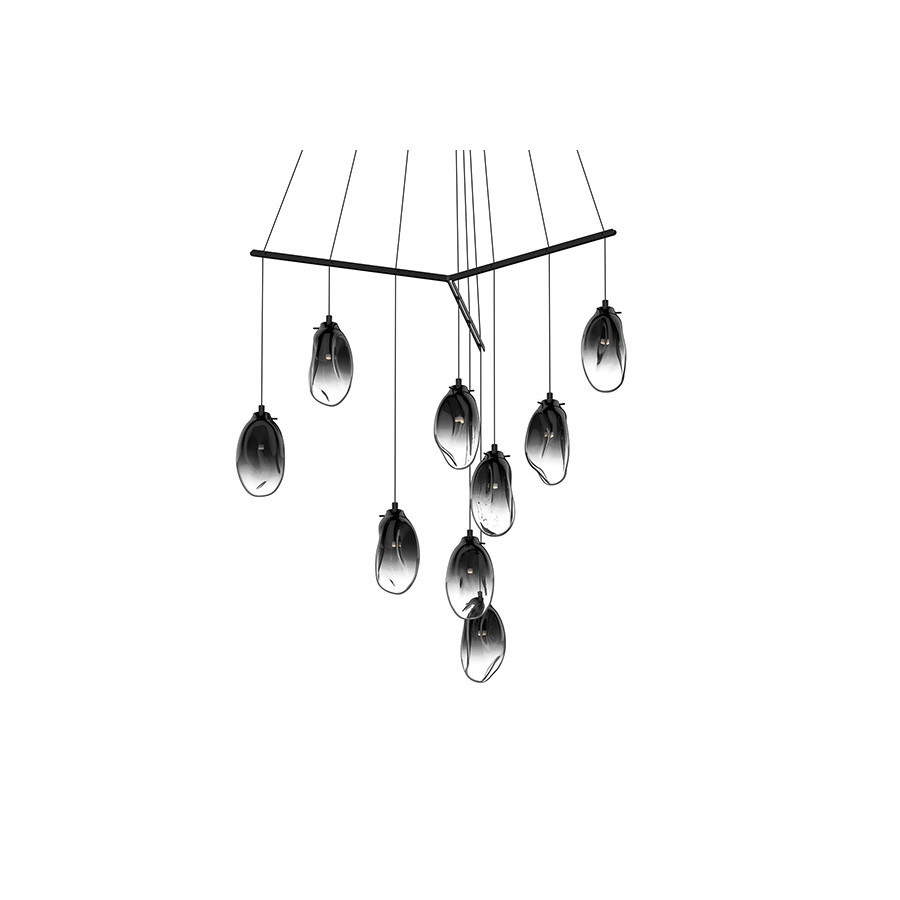 Sonneman Liquid LED Chandelier - Satin Black, 9-Light Standard, Tri-Spreader, Smoke Fade Glass