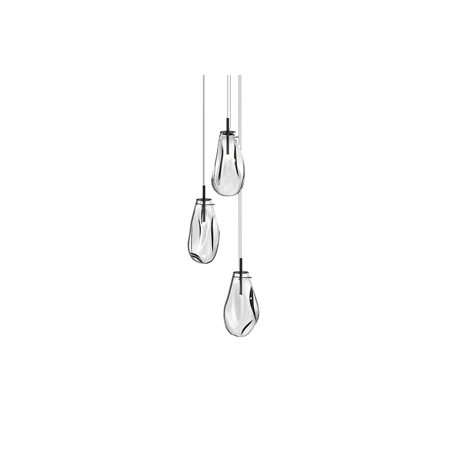 Sonneman Liquid LED Chandelier - Satin Black, 3-Light Large, Round Canopy, Clear Glass