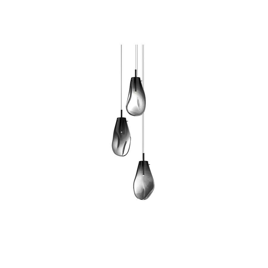Sonneman Liquid LED Chandelier - Satin Black, 3-Light Large, Round Canopy, Smoke Fade Glass