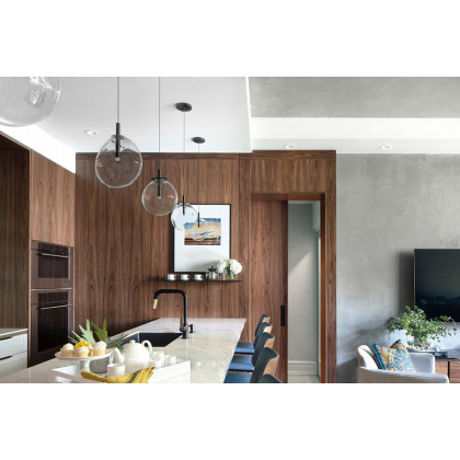 Sonneman Cantina LED Single Pendant - Satin Black, Large, Clear Glass