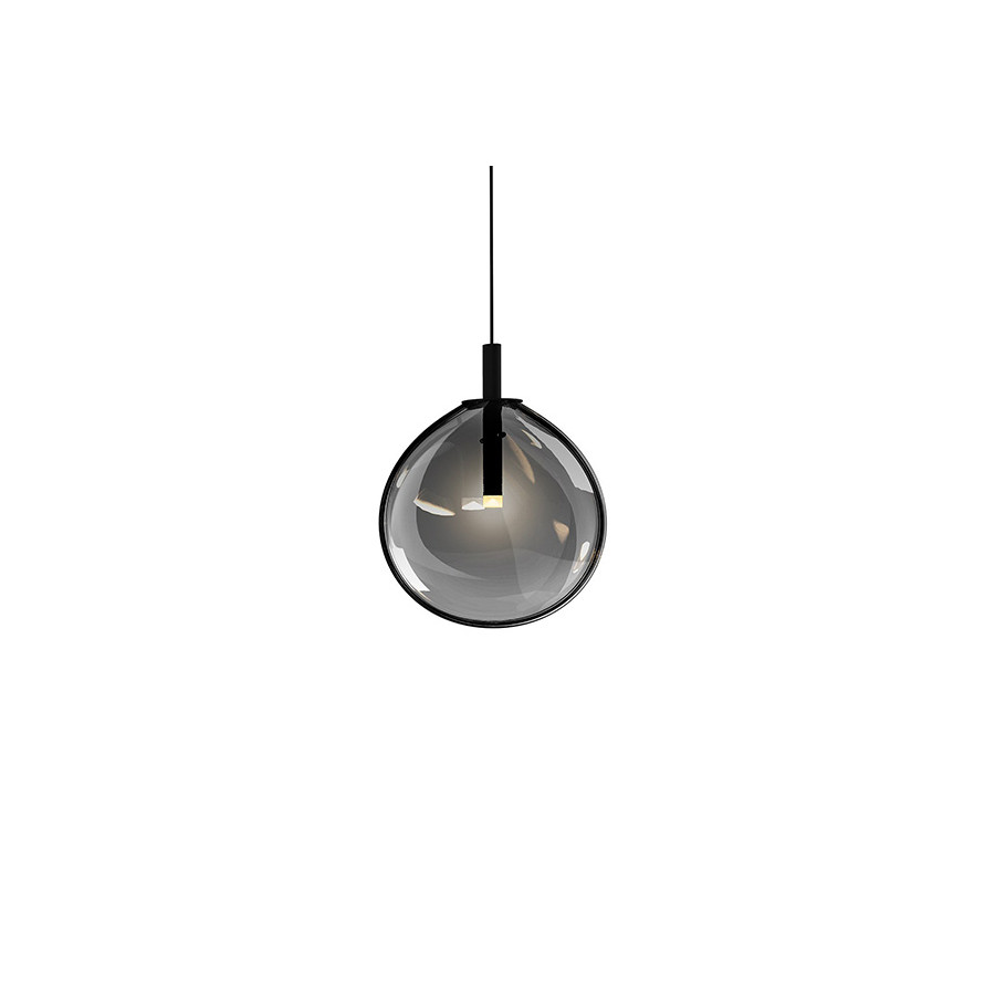 Sonneman Cantina LED Single Pendant - Satin Black, Small, Smoke Fade Glass