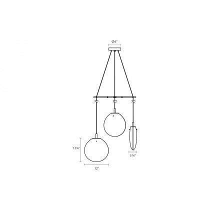 Sonneman Cantina LED Chandelier - Satin Black, Medium 3-Light Tri-Spreader, Clear Glass