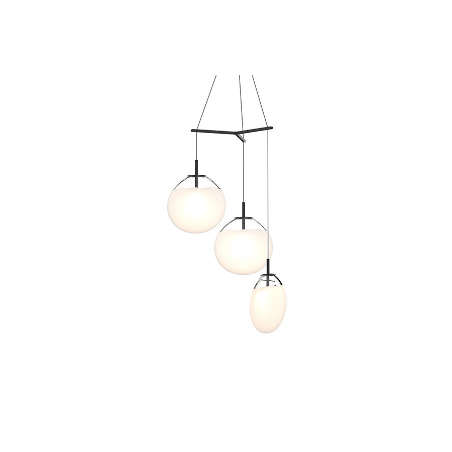 Sonneman Cantina LED Chandelier - Satin Black, Large 3-Light Tri-Spreader, Poured White Glass