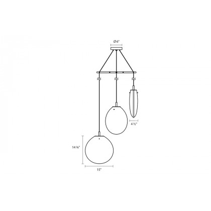 Sonneman Cantina LED Chandelier - Satin Black, Large 3-Light Tri-Spreader, Poured White Glass