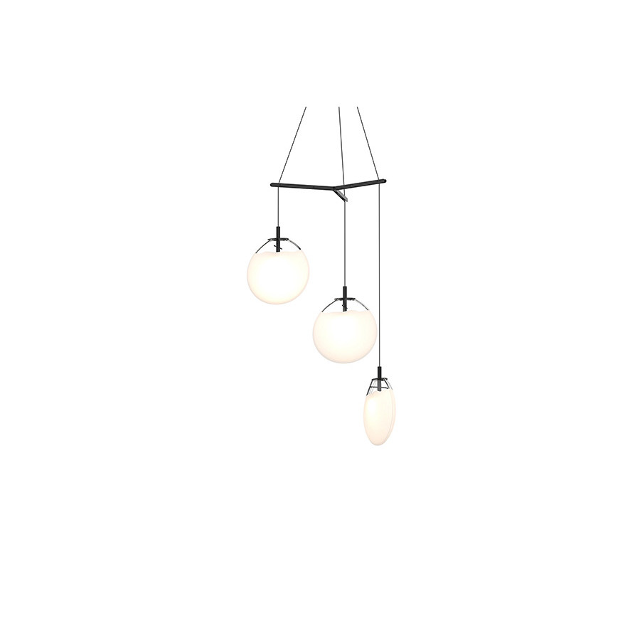 Sonneman Cantina LED Chandelier - Satin Black, Medium 3-Light Tri-Spreader, Poured White Glass
