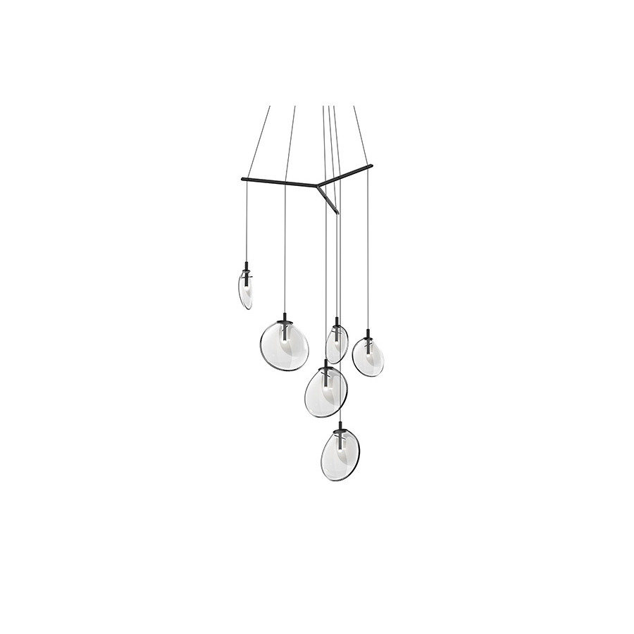 Sonneman Cantina LED Chandelier - Satin Black, 6-Light Tri-Spreader, Clear Glass