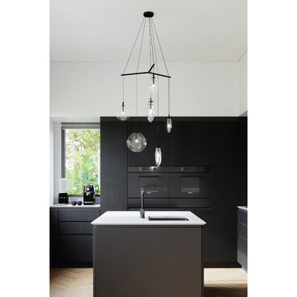 Sonneman Cantina LED Chandelier - Satin Black, 6-Light Tri-Spreader, Clear Glass