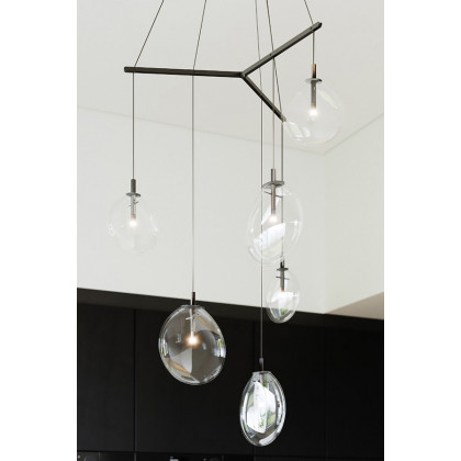 Sonneman Cantina LED Chandelier - Satin Black, 6-Light Tri-Spreader, Clear Glass