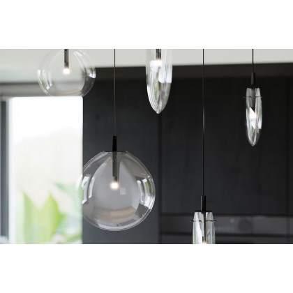 Sonneman Cantina LED Chandelier - Satin Black, 6-Light Tri-Spreader, Clear Glass
