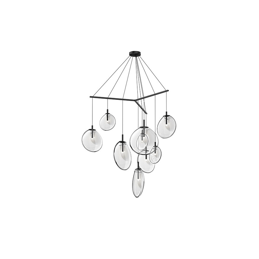 Sonneman Cantina LED Chandelier - Satin Black, 9-Light Tri-Spreader, Clear Glass