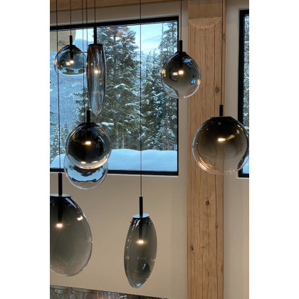 Sonneman Cantina LED Chandelier - Satin Black, 9-Light Tri-Spreader, Clear Glass