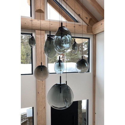 Sonneman Cantina LED Chandelier - Satin Black, 9-Light Tri-Spreader, Clear Glass