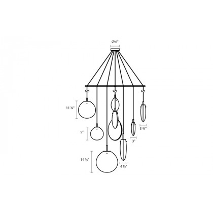 Sonneman Cantina LED Chandelier - Satin Black, 9-Light Tri-Spreader, Clear Glass