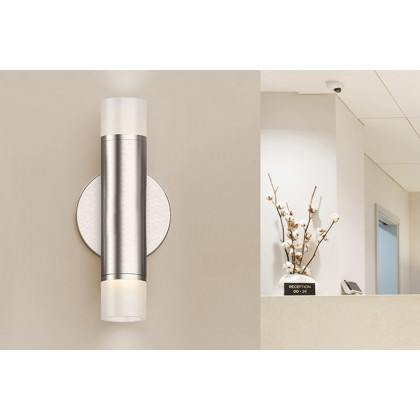 Sonneman ALC LED Pendant - Satin Nickel, 2" One-Sided, 55 Wide Flood Lens, Etched Glass Trim