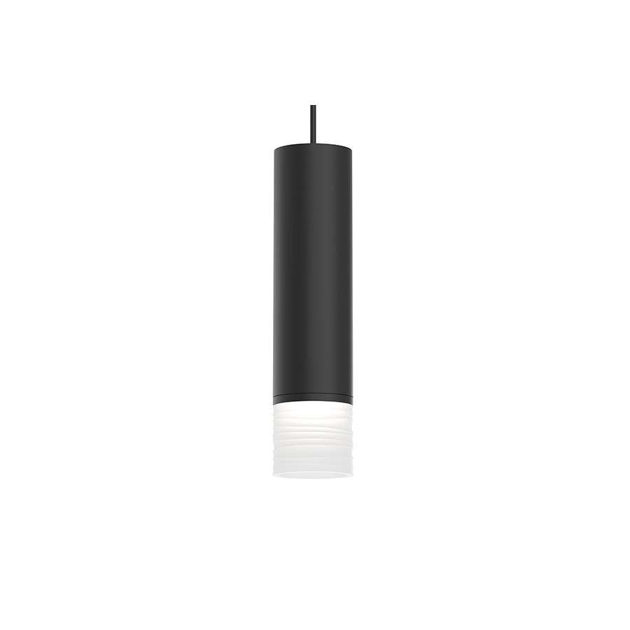 Sonneman ALC LED Pendant - Satin Black, 3" Medium, 25 Narrow Flood Lens, Etched Ribbon Glass Trim