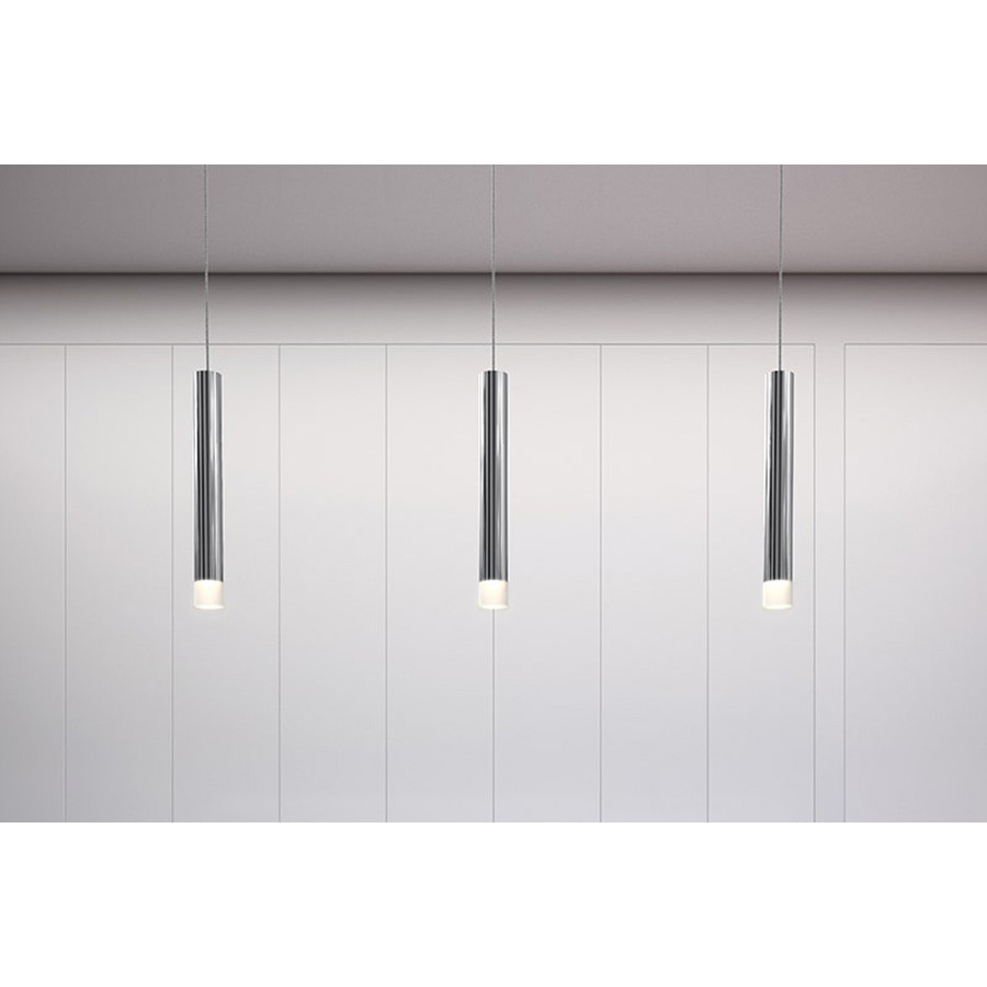 Sonneman ALC LED Pendant - Satin Black, 3" Medium, 55 Wide Flood Lens, Etched Ribbon Glass Trim