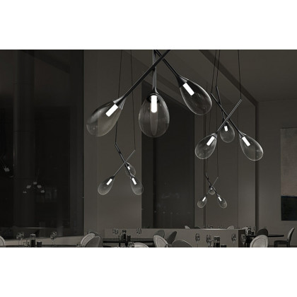 Sonneman Parisone LED Chandelier - Satin Black, Cluster, White Etched Cased Glass