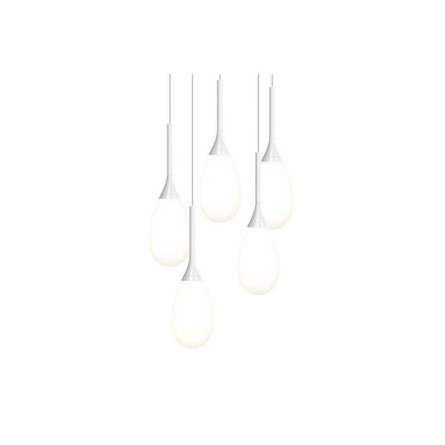 Sonneman Parisone LED Chandelier - Satin White, 5-Light, White Etched Cased Glass