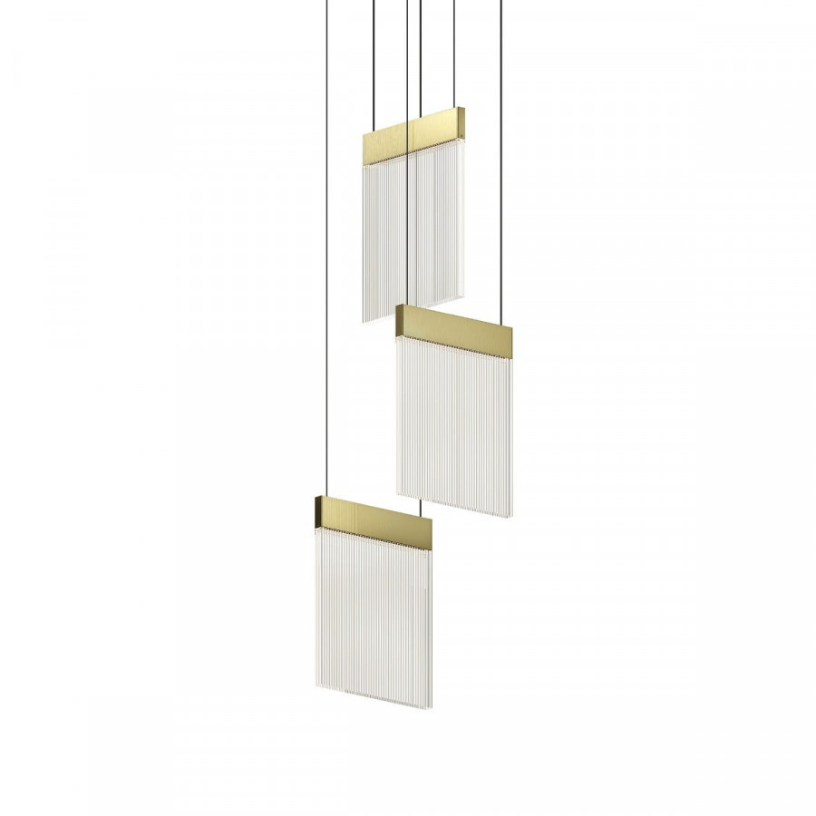 Sonneman V Panels Chandelier - 3 Light Standard, Brass Finish