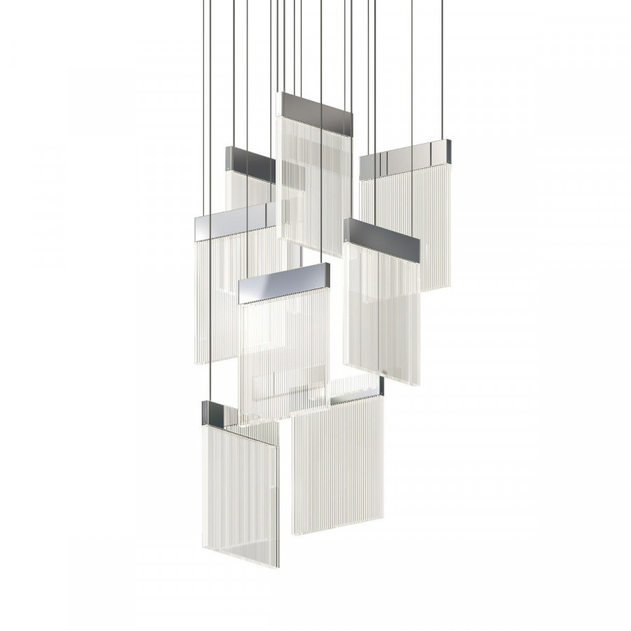 Sonneman V Panels Chandelier - 8 Light Standard, Polished Chrome