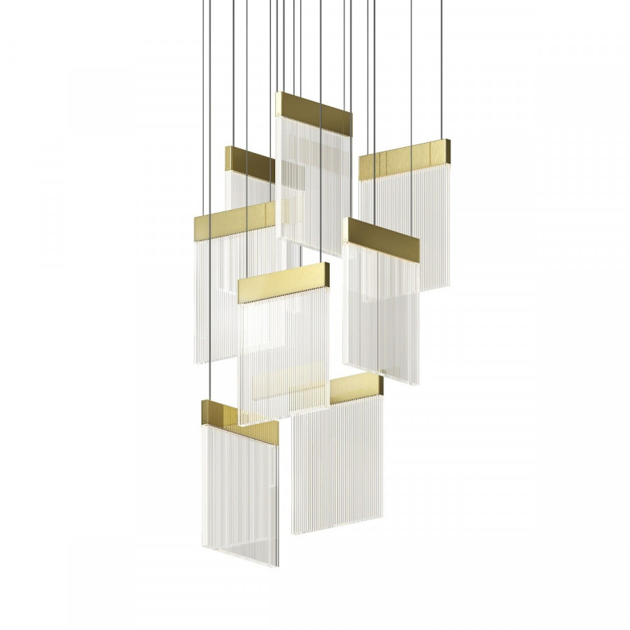 Sonneman V Panels Chandelier - 8 Light Standard, Brass Finish