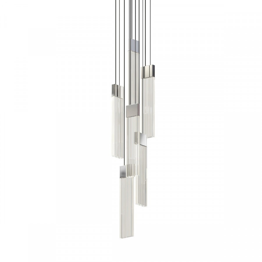 Sonneman V Panels Chandelier - 6 Light Thin, Polished Chrome