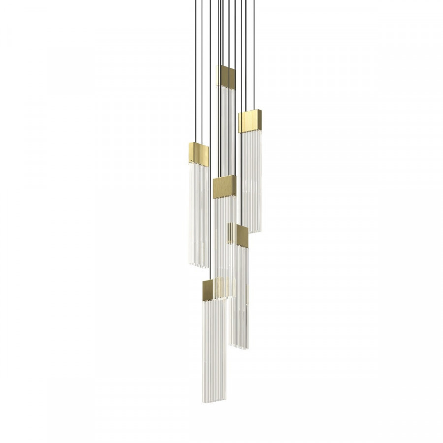 Sonneman V Panels Chandelier - 6 Light Thin, Brass Finish