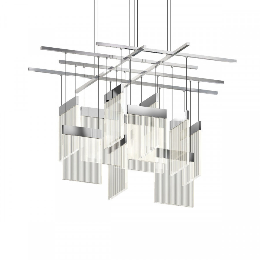 Sonneman V Panels Chandelier - Large Intersections, Polished Chrome