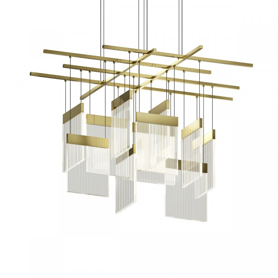Sonneman V Panels Chandelier - Large Intersections, Brass Finish