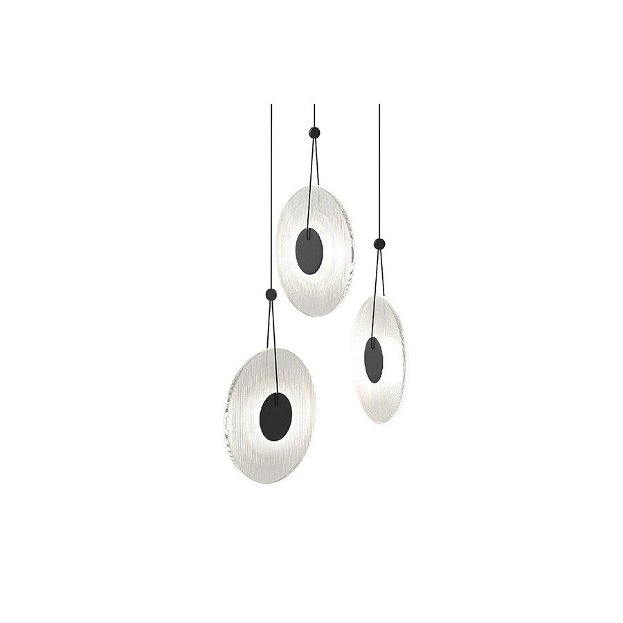 Sonneman Meclisse LED Chandelier - Satin Black, 3-Light, Clear Glass