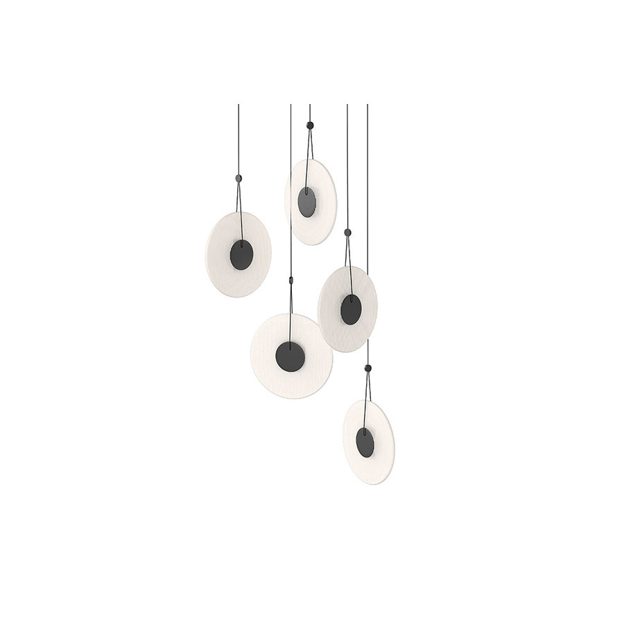 Sonneman Meclisse LED Chandelier - Satin Black, 5-Light, Etched Glass