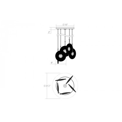Sonneman Meclisse LED Chandelier - Satin Black, 5-Light, Etched Glass