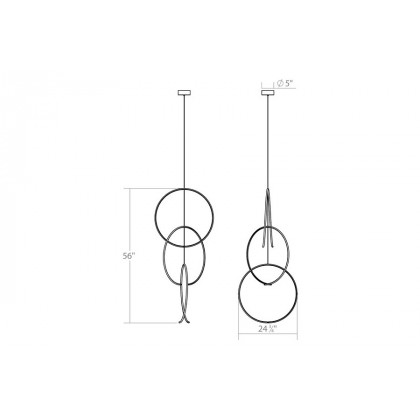 Sonneman Torc LED Chandelier - Satin Black, Triple Pendant