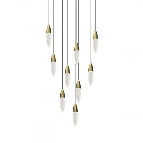 Sonneman Sultana Round Chandelier - 9 Light, Satin Brass w/ White Canopy