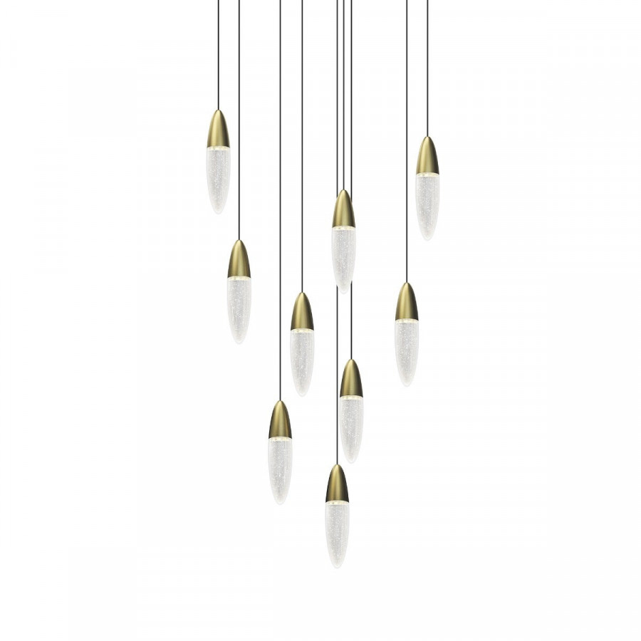 Sonneman Sultana Round Chandelier - 9 Light, Satin Brass w/ White Canopy
