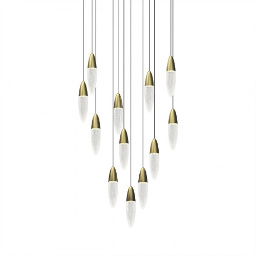Sonneman Sultana Round Chandelier - 12 Light, Satin Brass w/ White Canopy