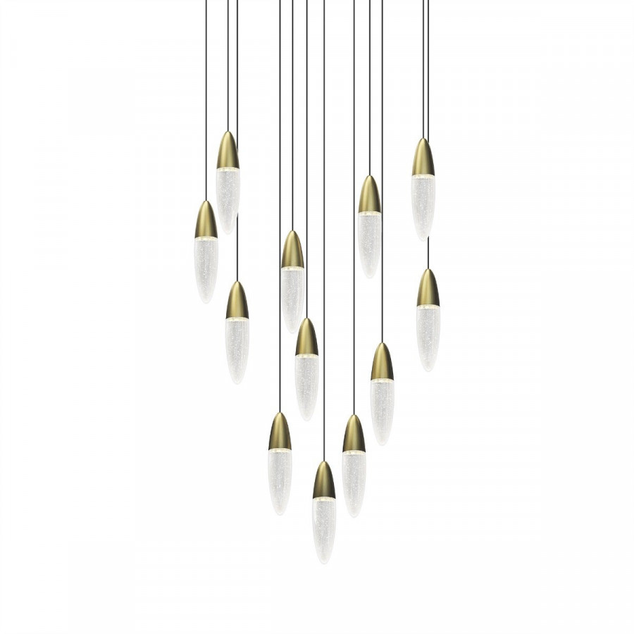 Sonneman Sultana Round Chandelier - 12 Light, Satin Brass w/ White Canopy