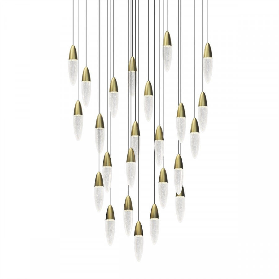 Sonneman Sultana Round Chandelier - 24 Light, Satin Brass w/ White Canopy