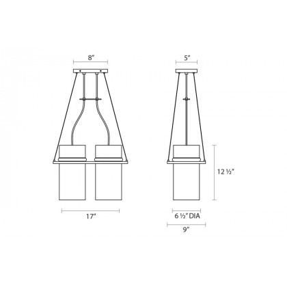 Sonneman Square Ring Pendant - Satin Black, 2-Light, Rectangle