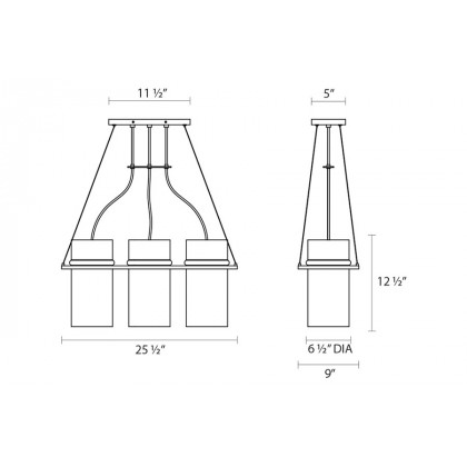 Sonneman Square Ring Pendant - Satin Black, 3-Light, Rectangle