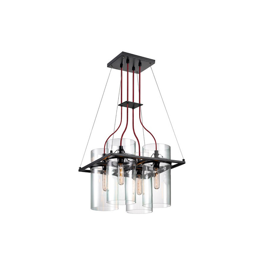 Sonneman Square Ring Pendant - Satin Black, 4-Light, Square