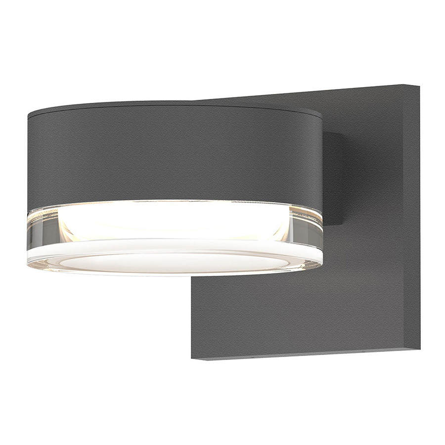 Sonneman REALS Up/Down LED Sconce - Textured Gray, Plate Lens and Clear Cylinder Lens