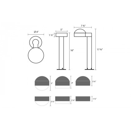 Sonneman REALS LED Bollard - Textured Gray, 16", Dome Cap and Plate Lens