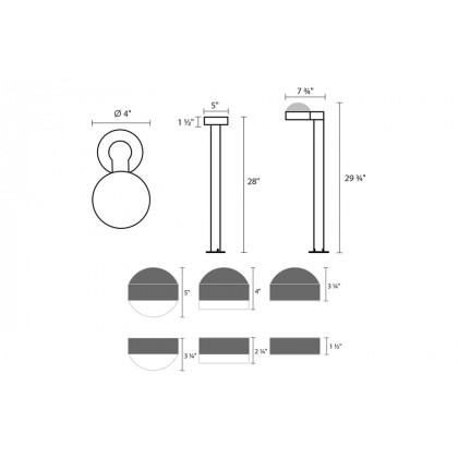 Sonneman REALS LED Bollard - Textured Gray, 28", Dome Cap and Dome LEns